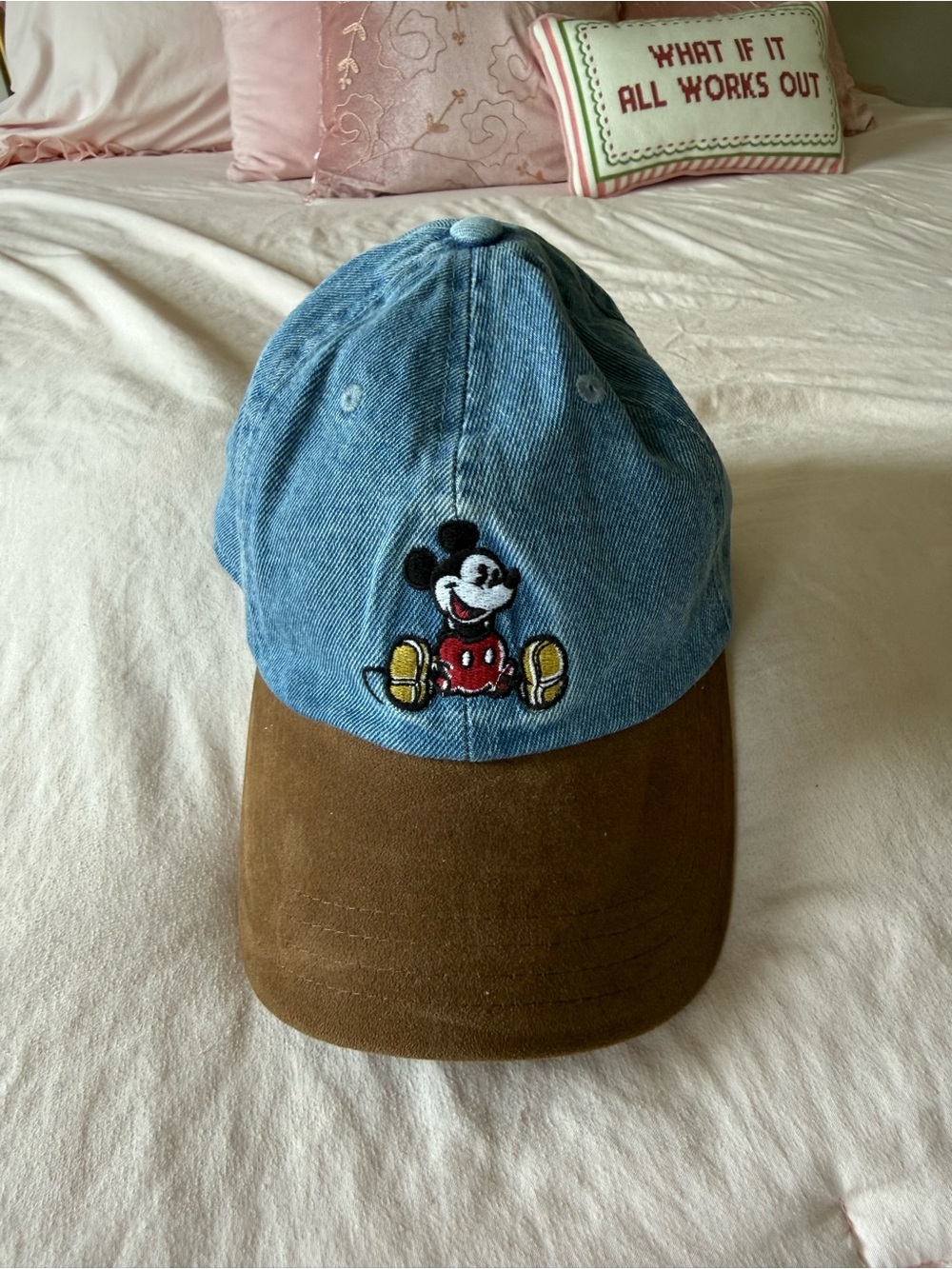 Mickey Mouse Blue Denim & Brown Baseball Cap
